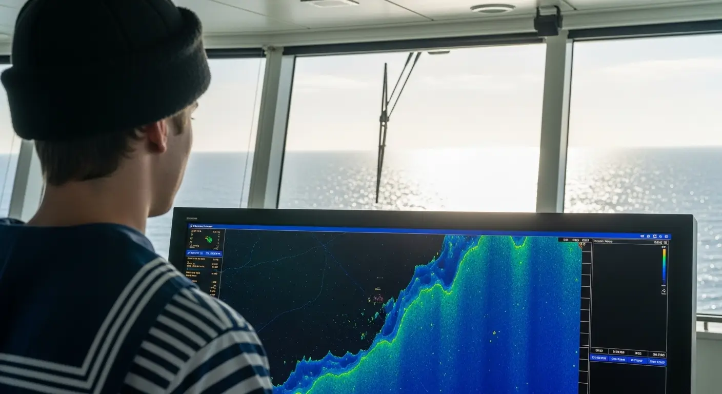 Un ingeniero opera un robot submarino (ROV) desde una sala de control, representando la cima de la tecnología de exploración de tesoros.